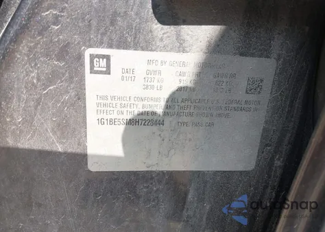 2017 Chevrolet Cruze Lt from USA, damaged, VIN 1G1BE5SM8H7228444